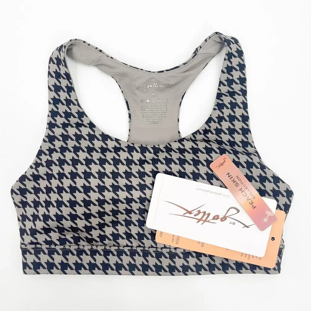 GOTTEX Sports Bra Size Extra Small Houndstooth NWT Black Athletic Gym Fitness